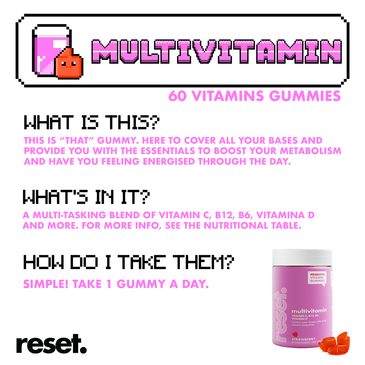 RESET Multi-Vitamin Gummies Strawberry Flavour 🍓