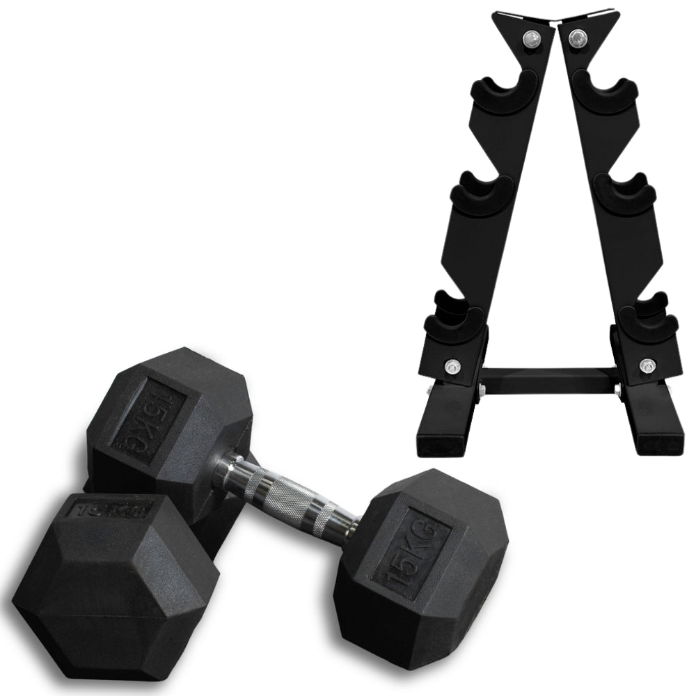 2.5//5//7.5KG Hex Dumbbell Set + 3 Tier A-Frame Storage Holder Rack